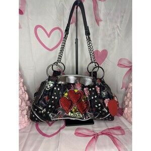 Ed Hardy Love Hearts Studded Satchel Handbag